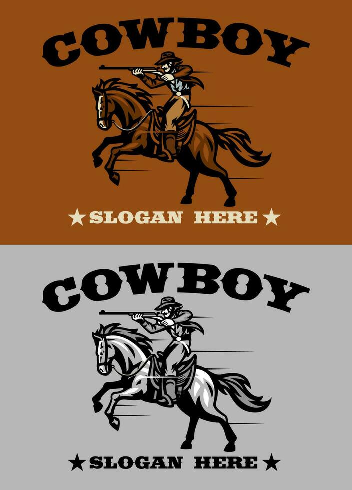 Cowboy Ride Horse Logo Style Shooting the Rifle vector
