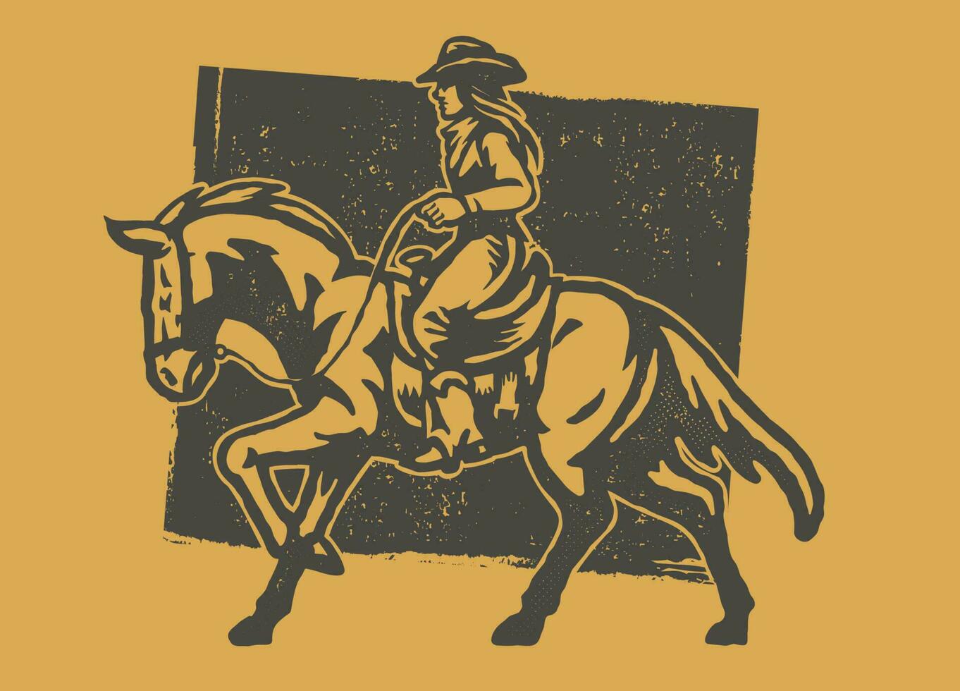 Old Press Style of Cowgirl Riding the Horse vector