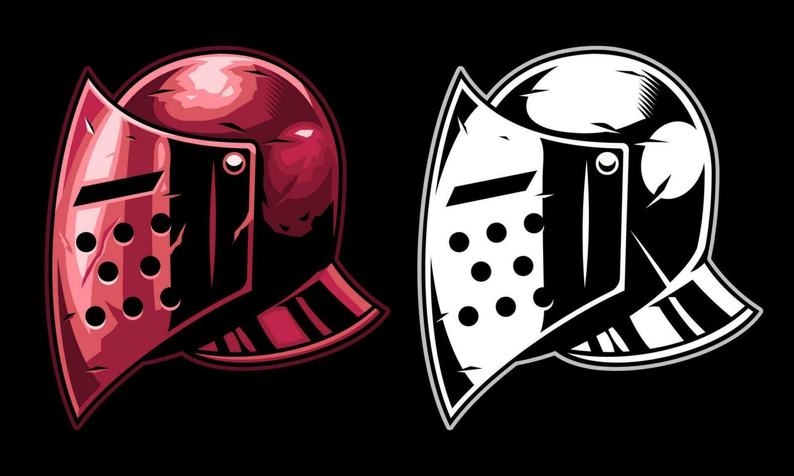 Set of Warrior Medieval knight Helmet vector