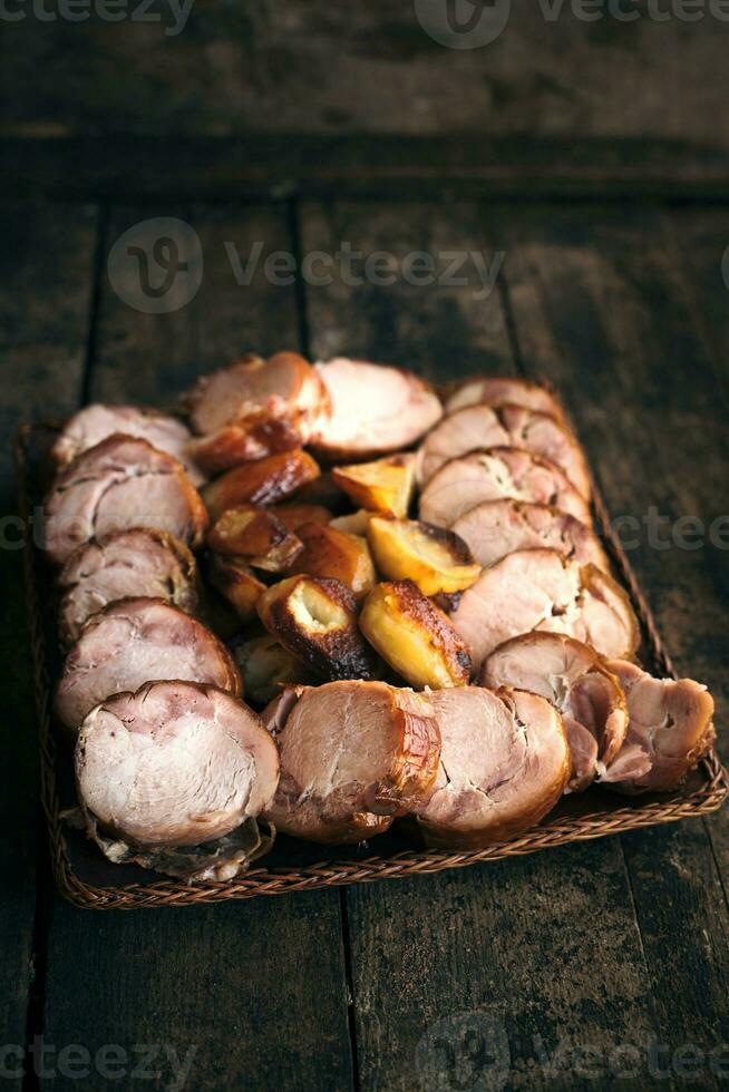 Roasted pork slices photo