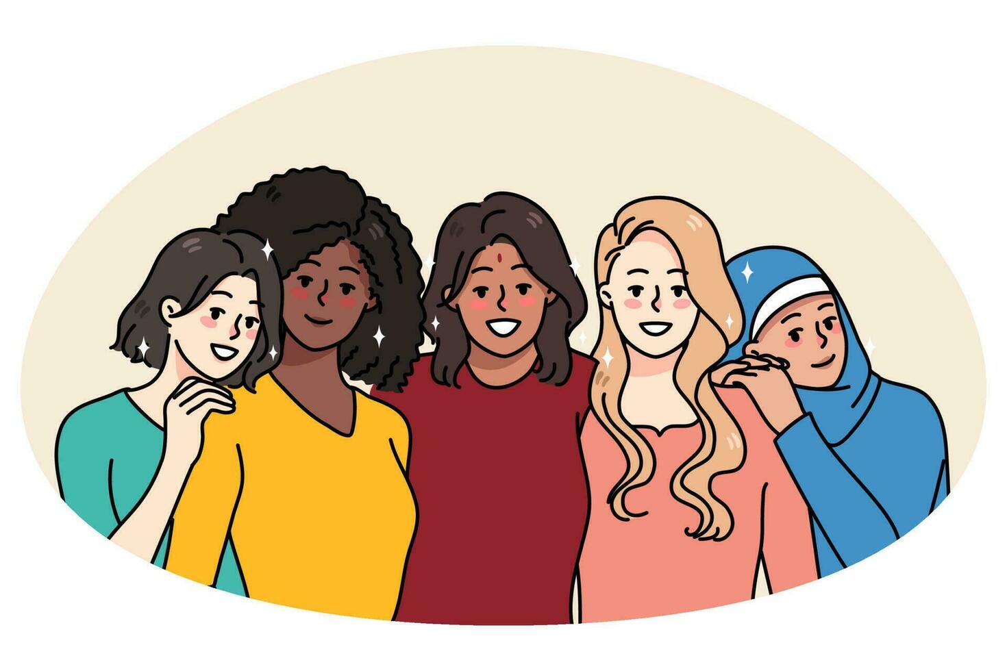 Smiling multiethnic girlfriends feel connected and united vector