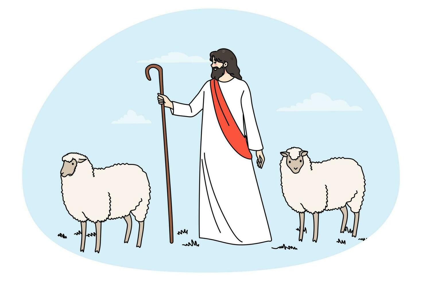 Biblical scene of Jesus Christ and lambs vector