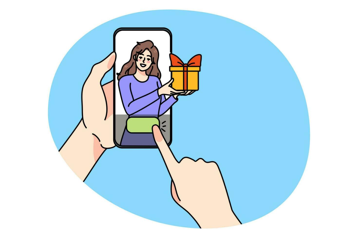 Person buy present online on cellphone app vector