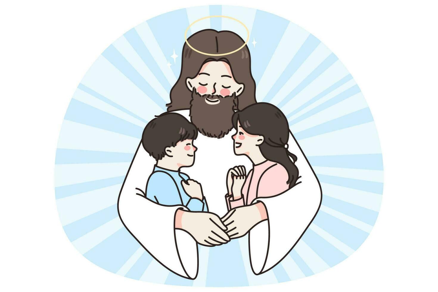 Jesus Christ hug cuddle small children vector