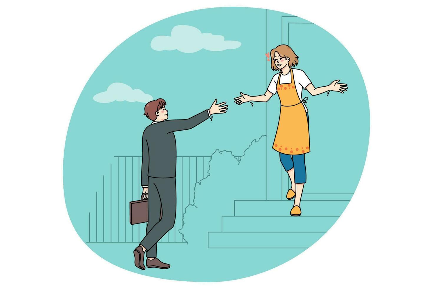 Happy woman meeting husband coming back home vector