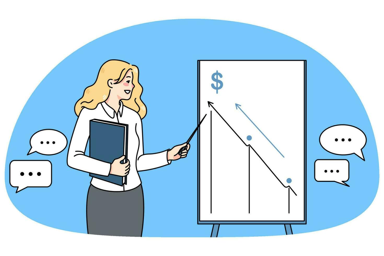 Businesswoman present innovative idea on flipchart vector