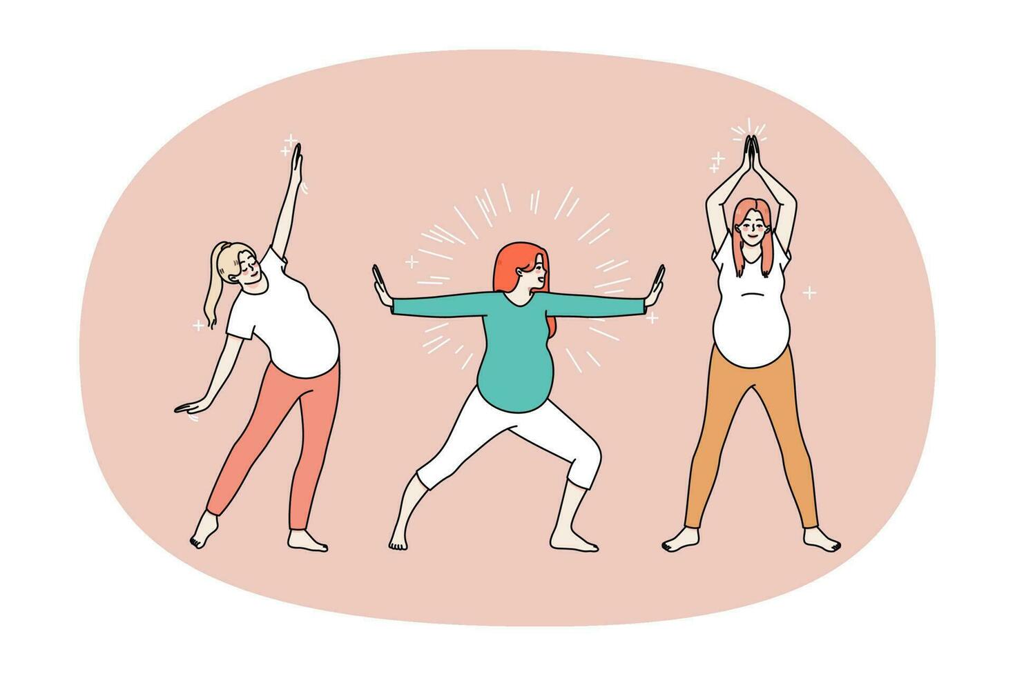 Active pregnant women do morning exercises vector