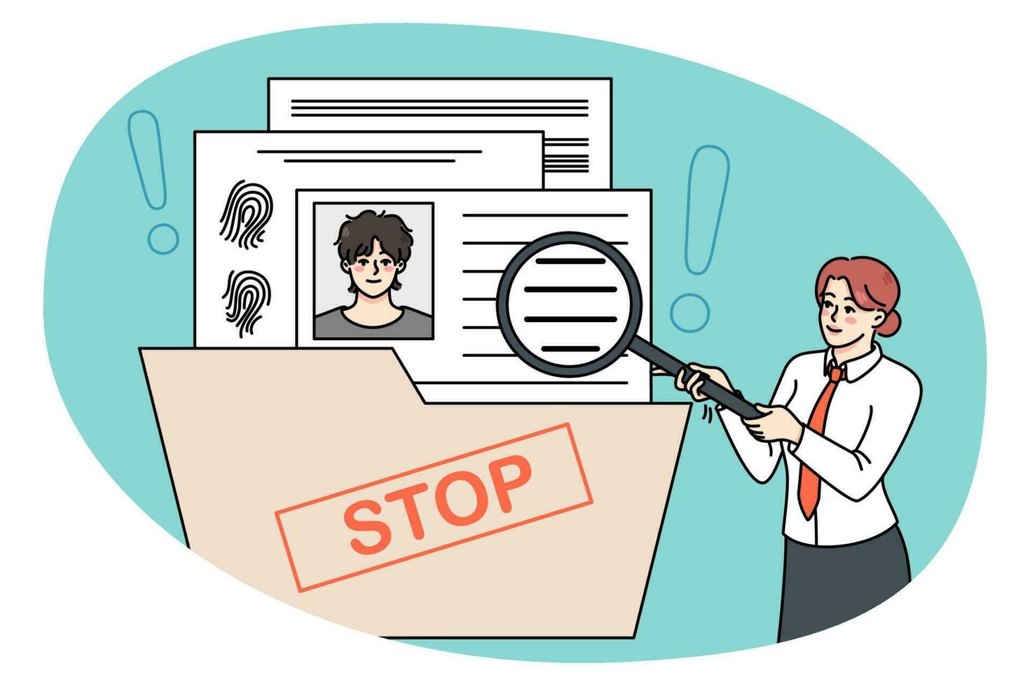 Businesswoman explore applicant cv with magnifier vector