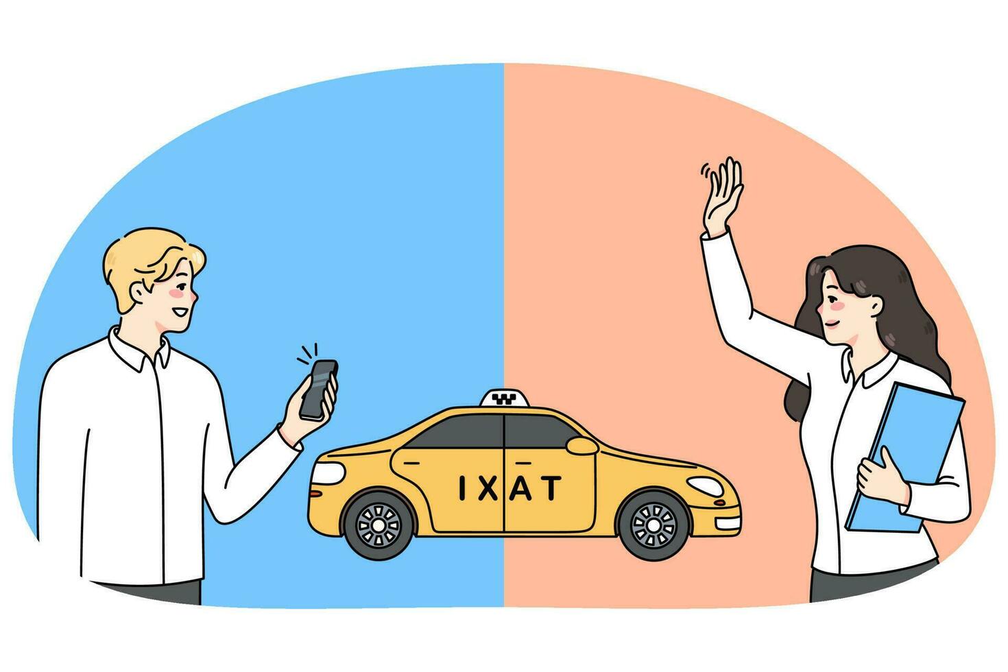 personas orden Taxi en línea y en calle vector