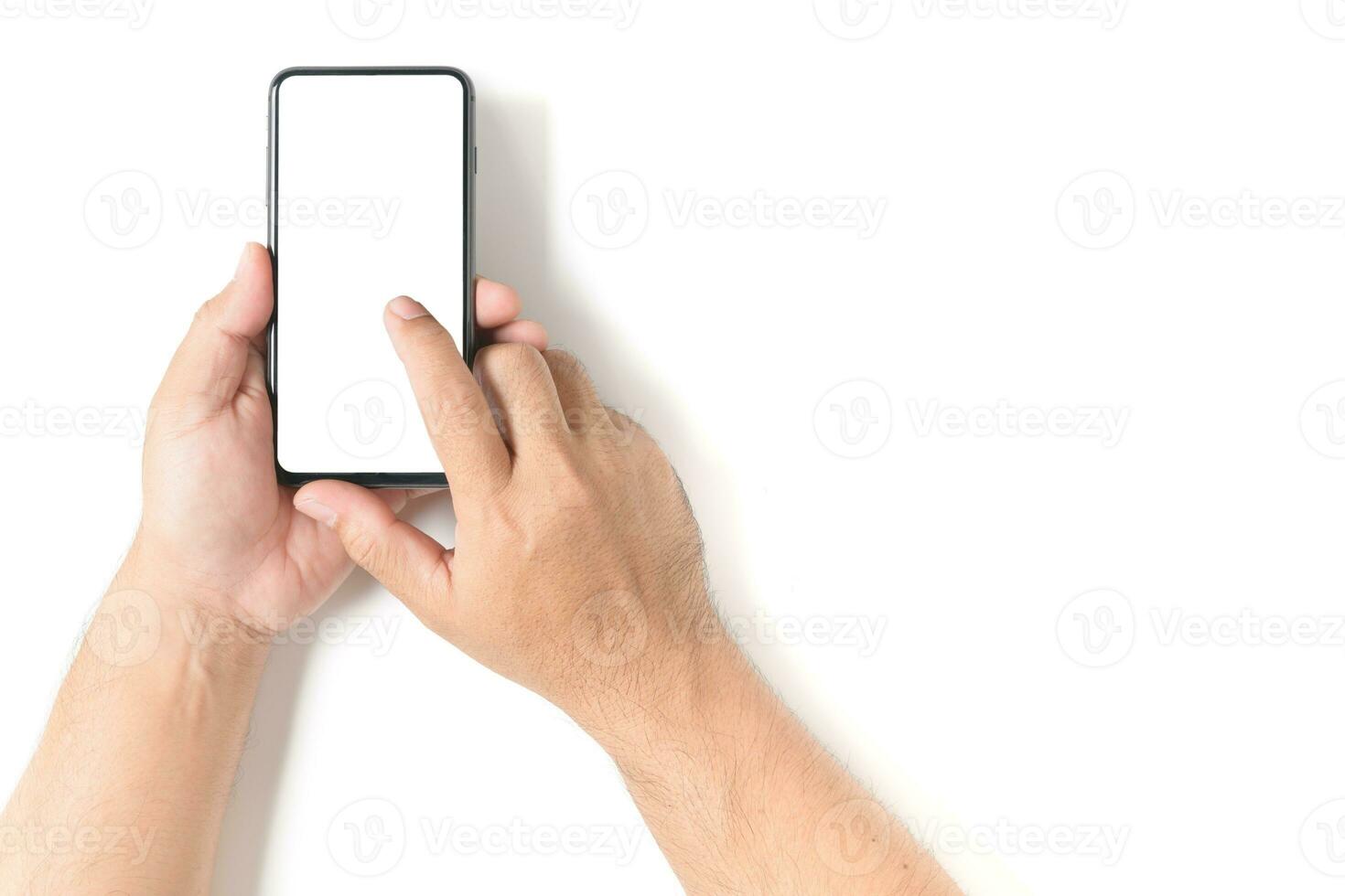 Man hand holding the black smartphone photo