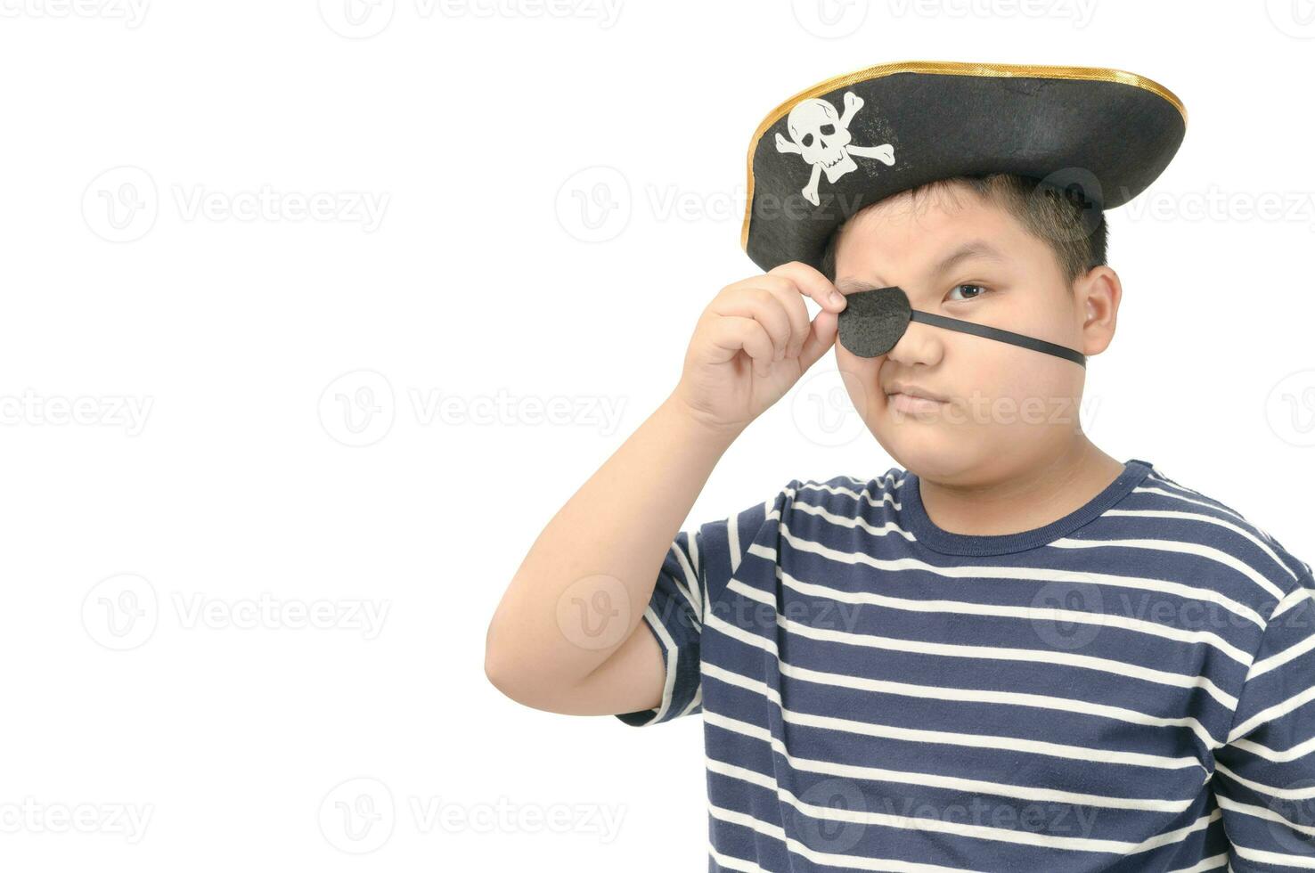 Portrait of fat pirate isolated on white photo