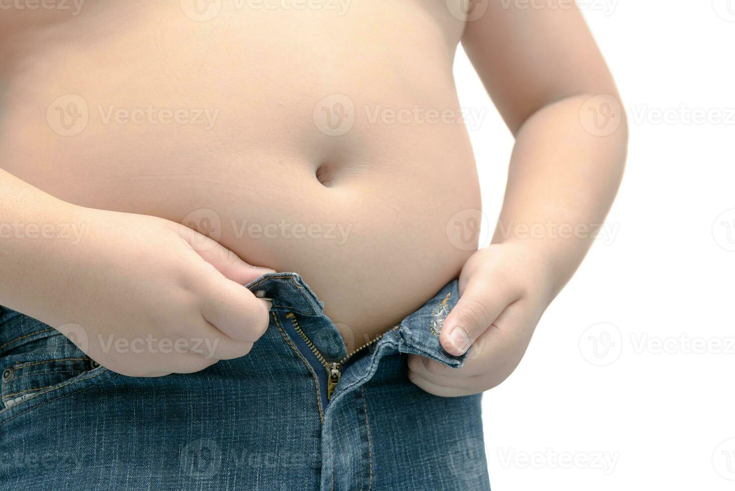 obeso grasa chico tratar a vestir pantalones foto
