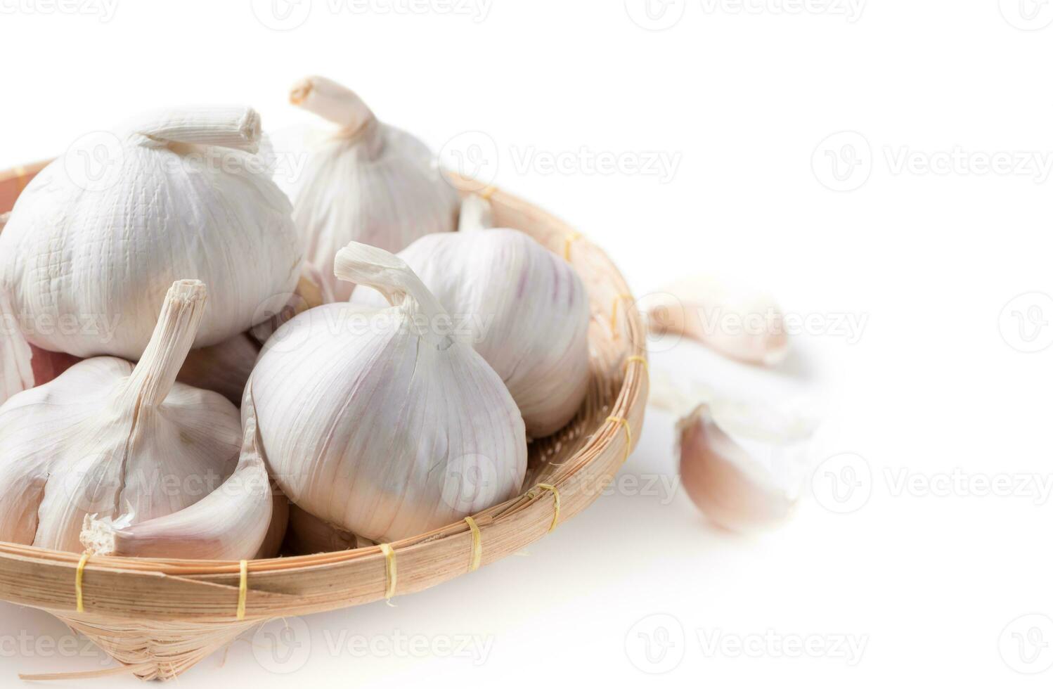 white garlic isolated on white background photo