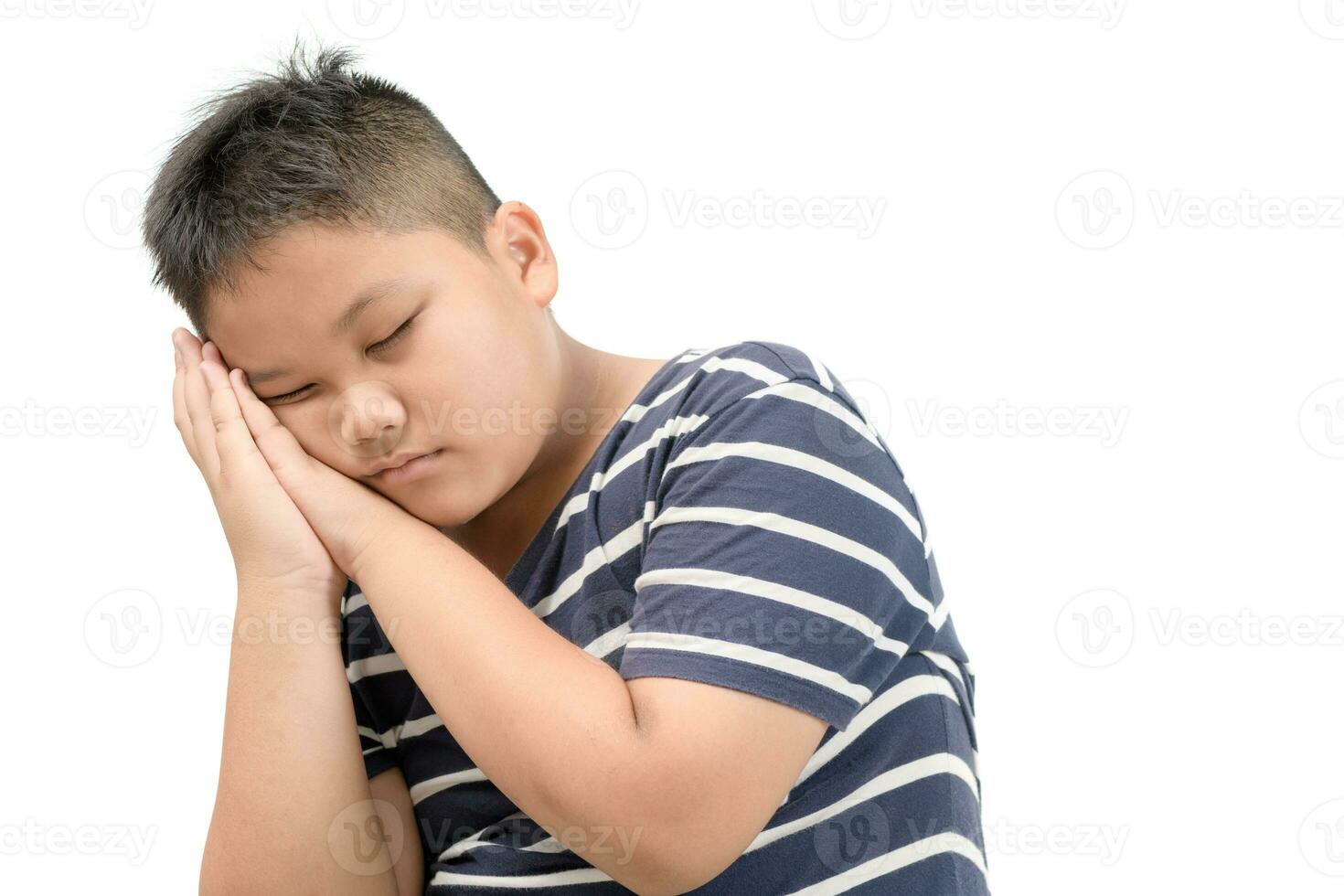 Obese fat boy sleep isolated on white background photo