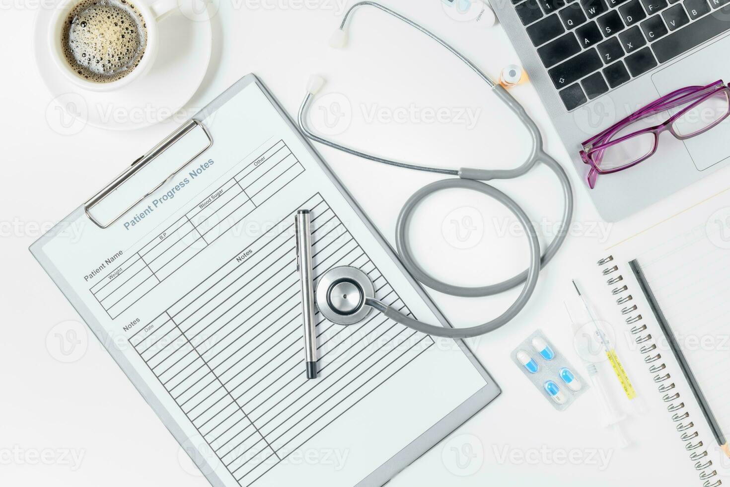 Patient progress note with stethoscope photo