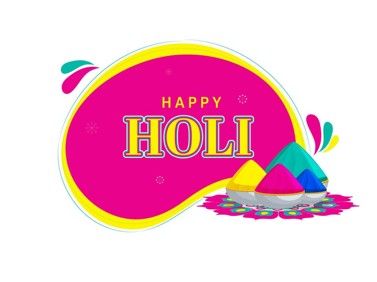 Indian festival of colours, Happy Holi concept, traditional pots with full of dry colours on beautiful mandala and white background for your text space. vector