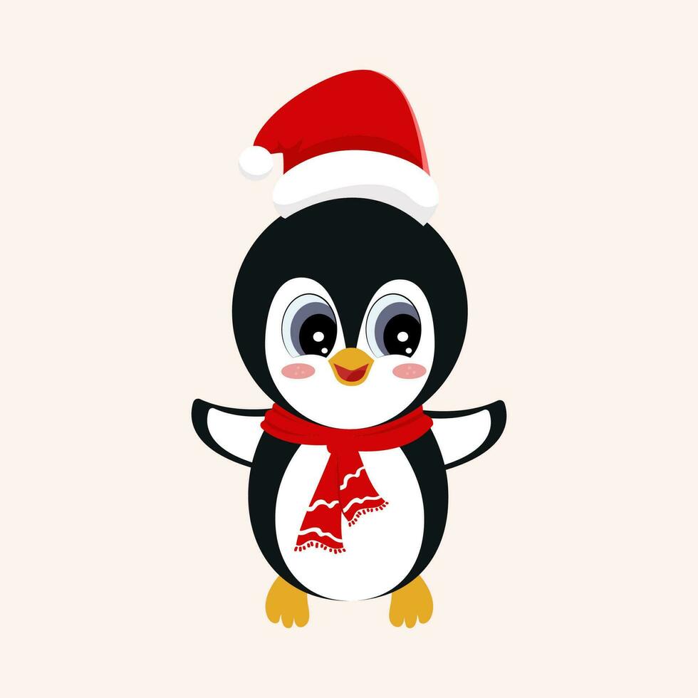 Cute Penguine as Santa on White Background. vector