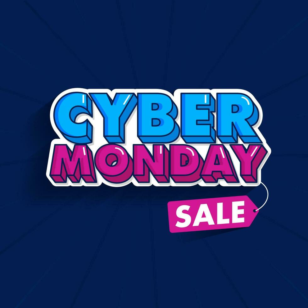 Sticker Style Cyber Monday Text On Blue Rays Background For Sale. Advertising Poster Or Template Design. vector