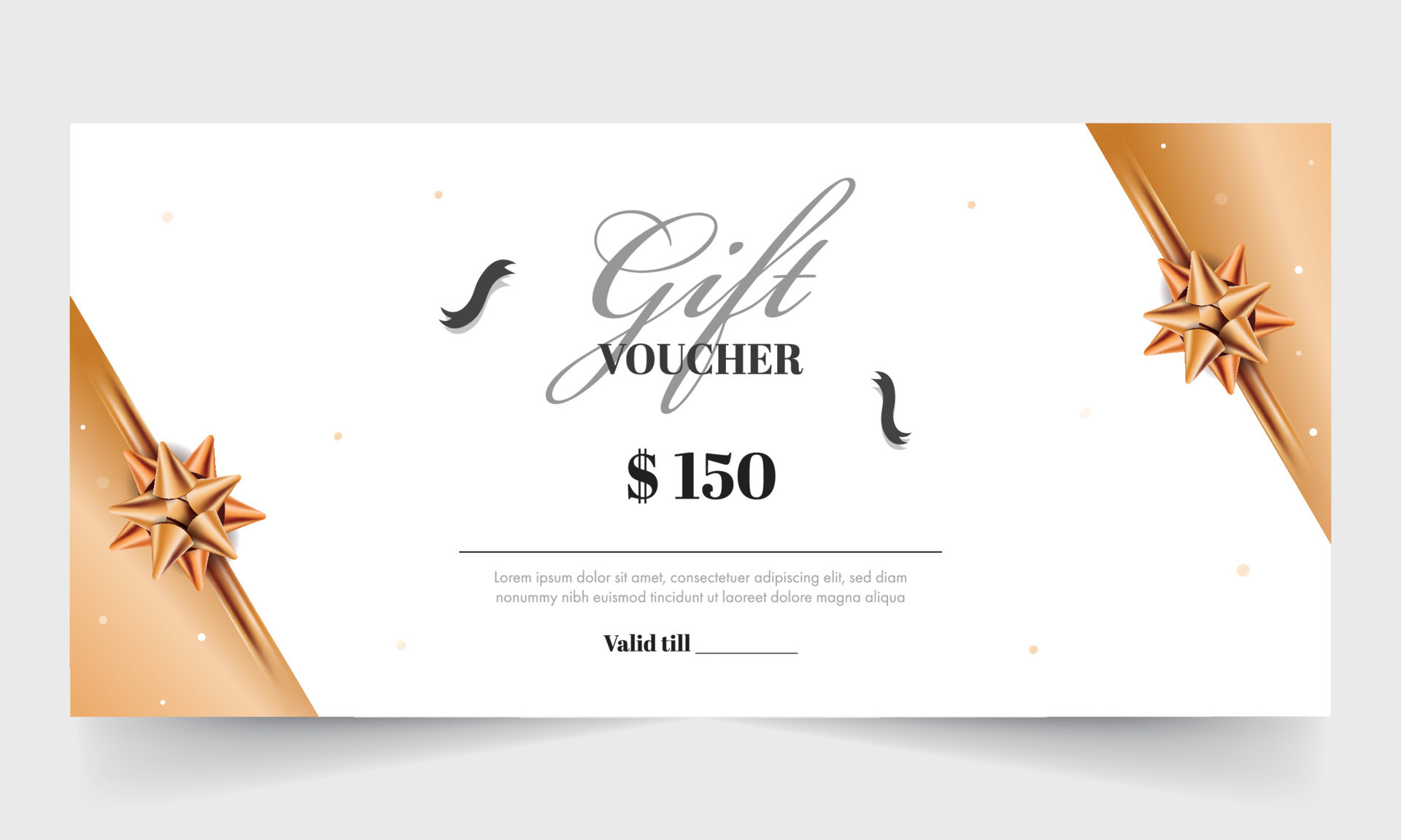Gift Voucher Banner Or Header Design With Realistic Flower Ribbon On