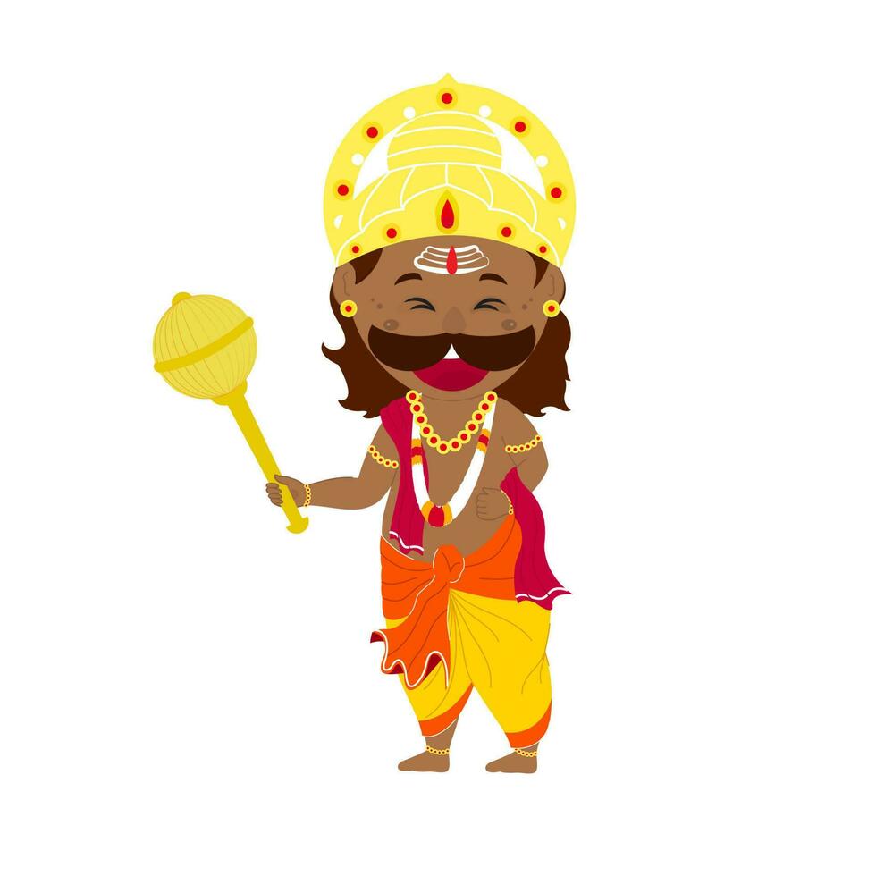 Cartoon Demon King Ravana Standing On White Background. vector