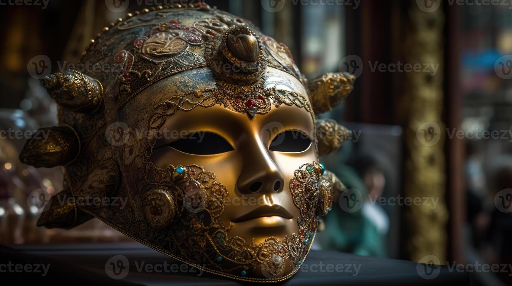 Beautiful venetian mask, with gold decorations isolated, photo