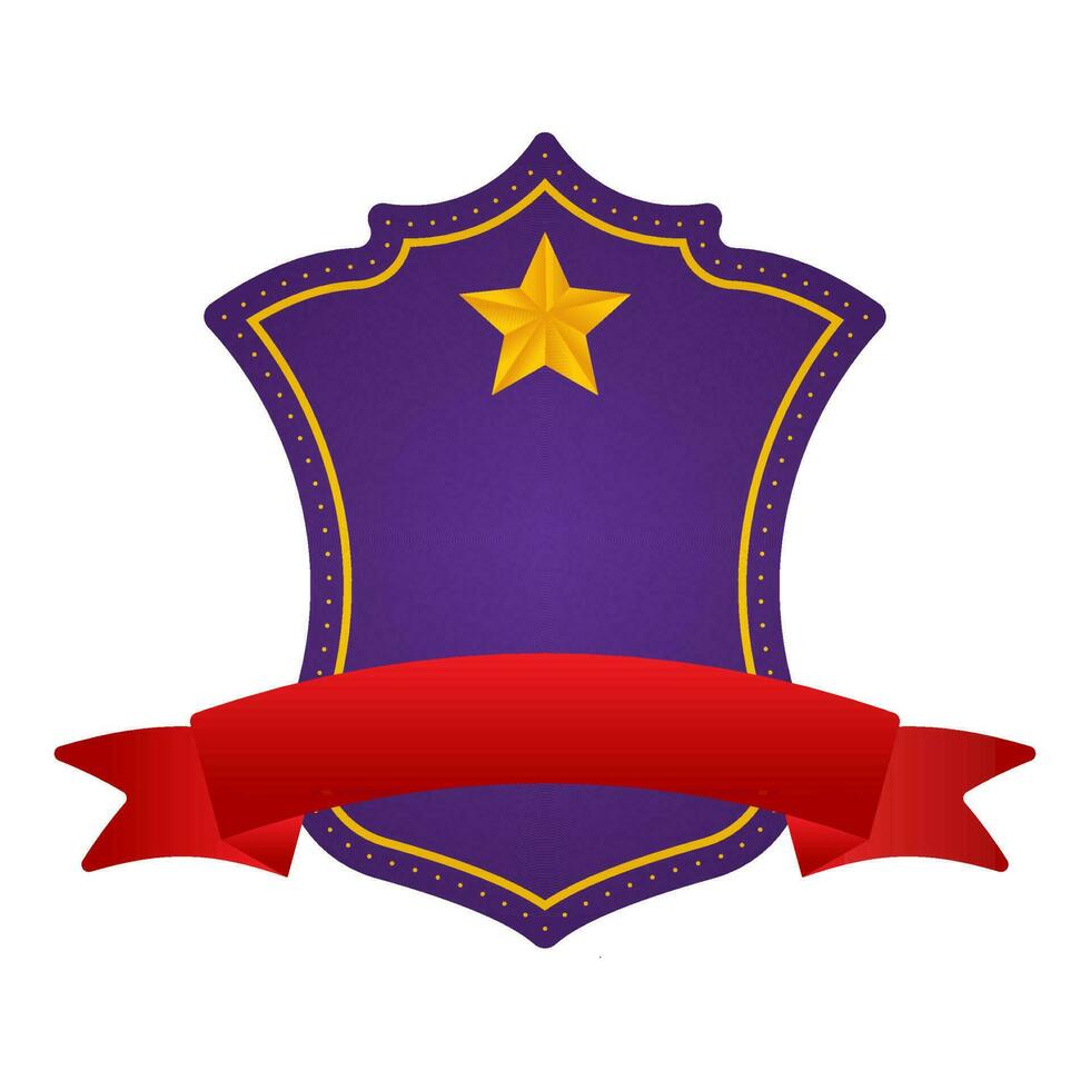 Purple Blank Star Shield Frame With Red Ribbon On White Background. vector