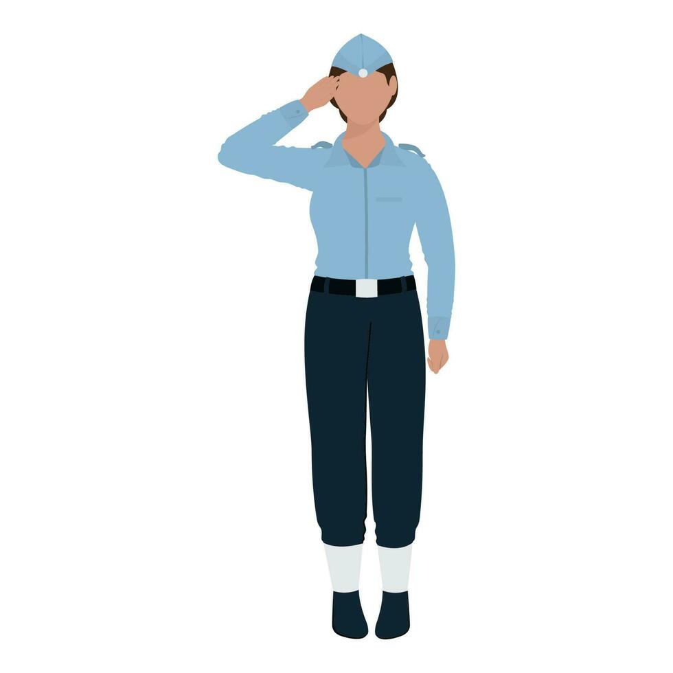Faceless Air Force Woman Saluting On White Background. vector