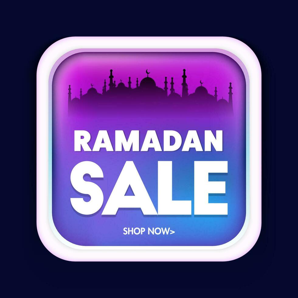 Ramadan Sale Poster Design With Silhouette Mosque On Gradient Square Frame Illustration For Advertising. vector