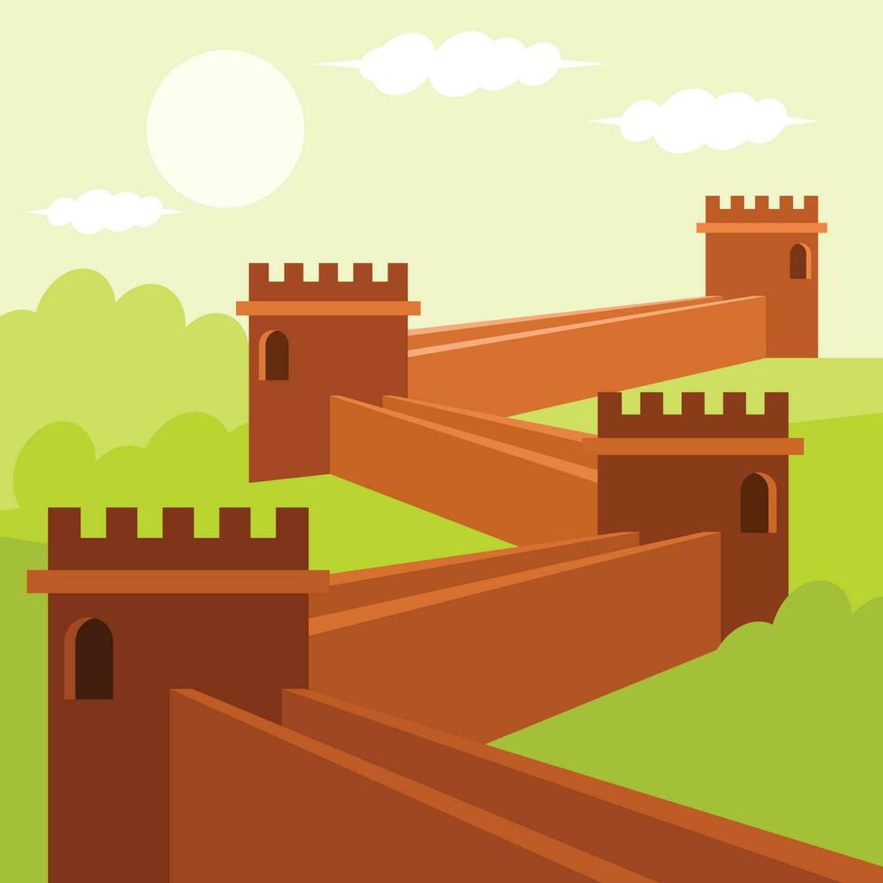 Great Wall Of China 3D Art, Isolated Background. vector