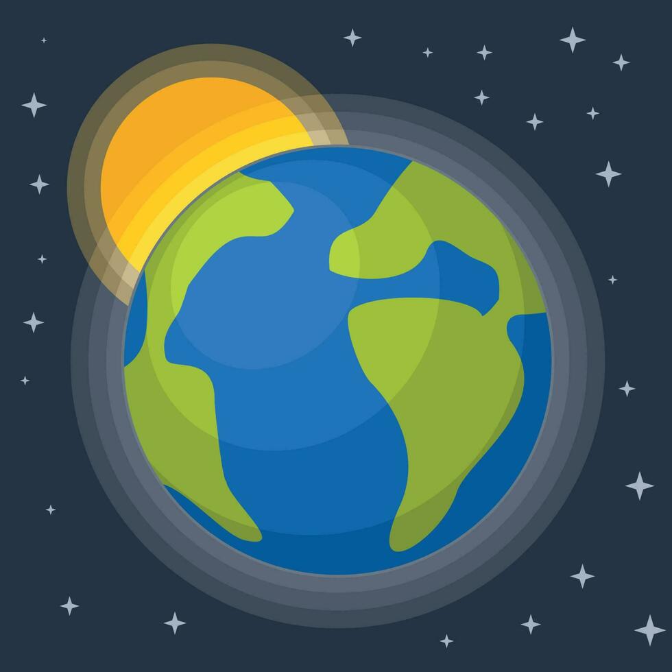 Planet Earth And The Sun, Isolated Background. vector