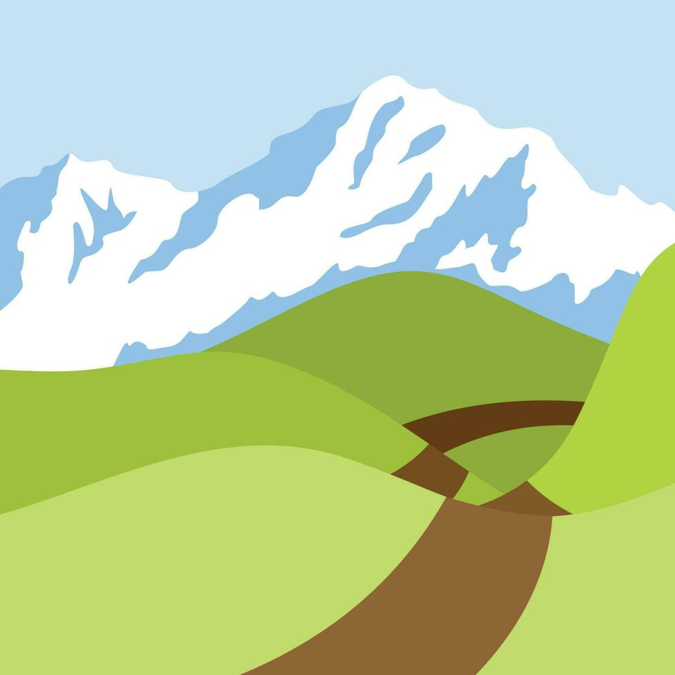 Green Hills And White Mountains, Isolated Background. vector