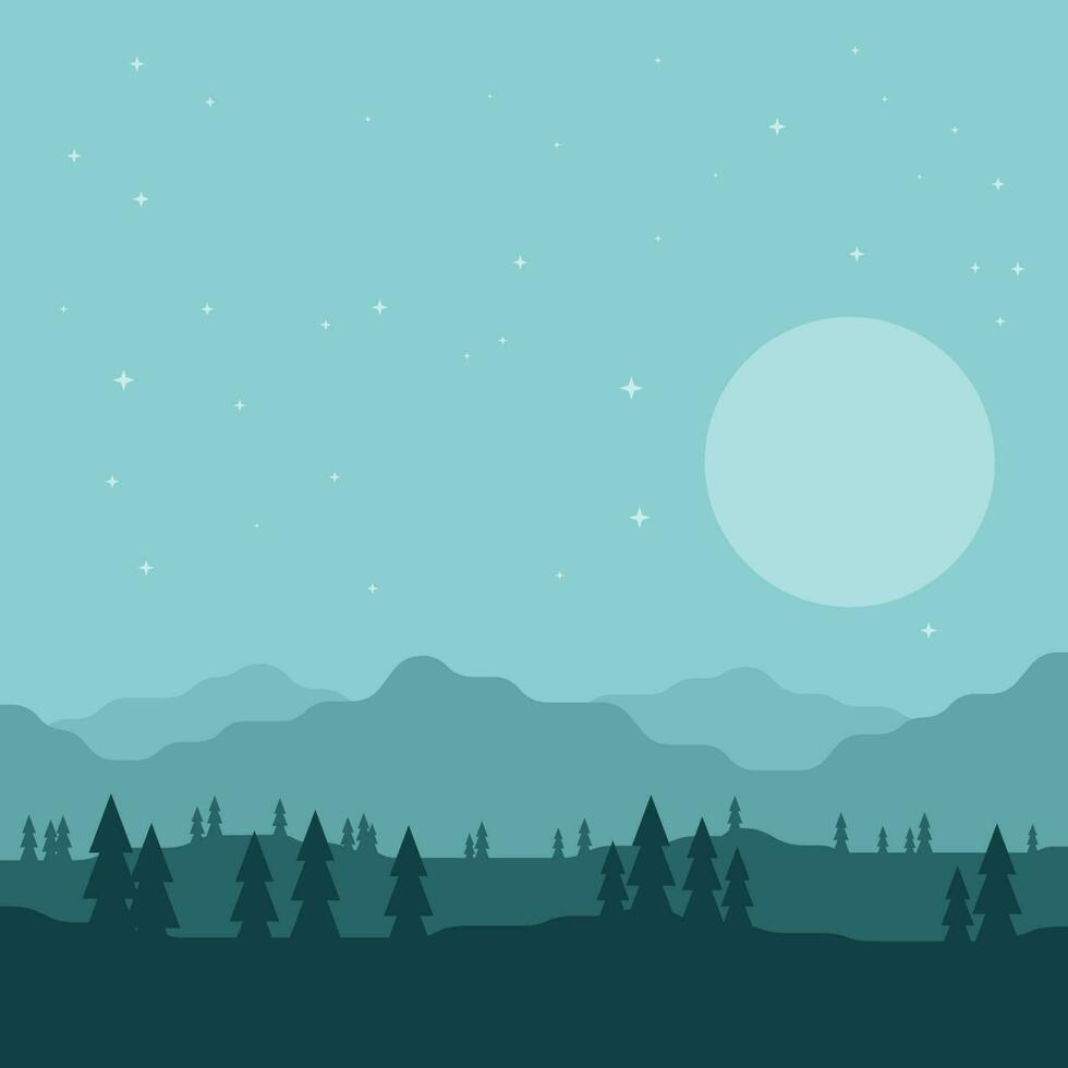 Landscape In The Night, Isolated Background. vector