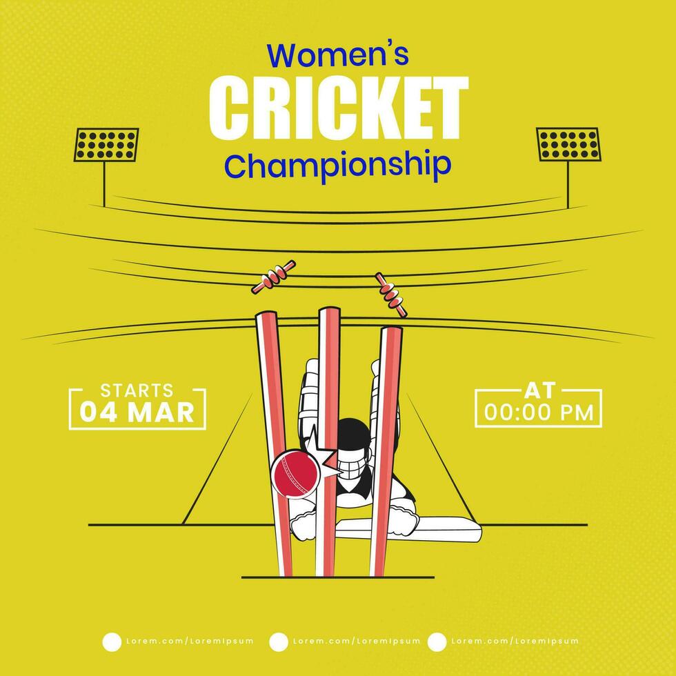 Concept Of Run Out Batter Player On Yellow Background For Women's Cricket Championship. vector