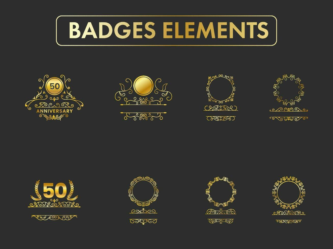 Set Of Golden Badges Or Emblem Motif Logo Elements On Black Background. vector