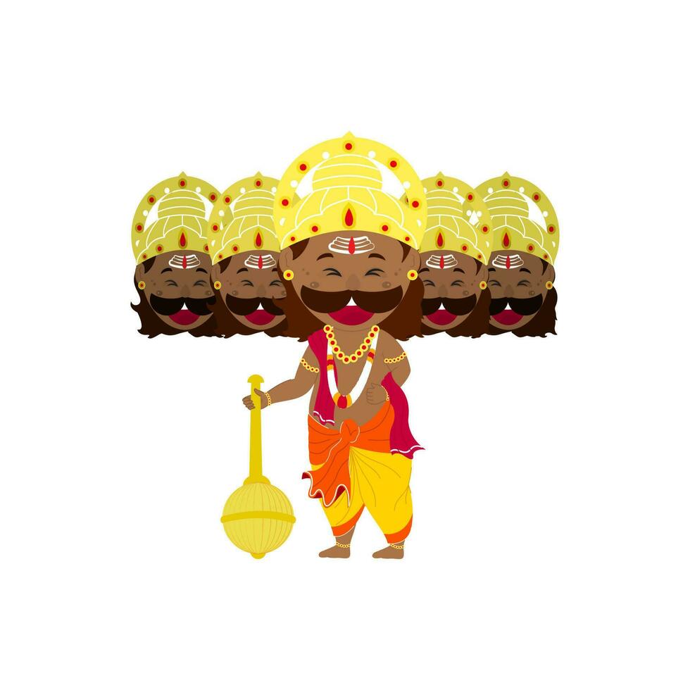 Cartoon Demon King Ravana Standing On White Background. vector