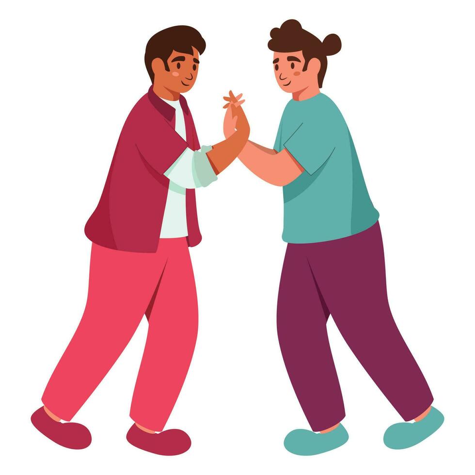 Illustration Of Young Gay Couple Holding Each Other Hands Against White Background. vector