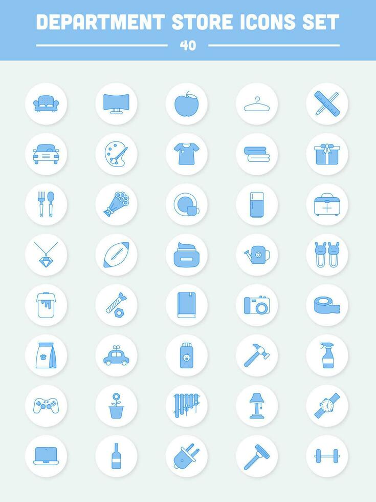 Different Store Category Item Blue Icon Set On Grey Circle bAckground. vector