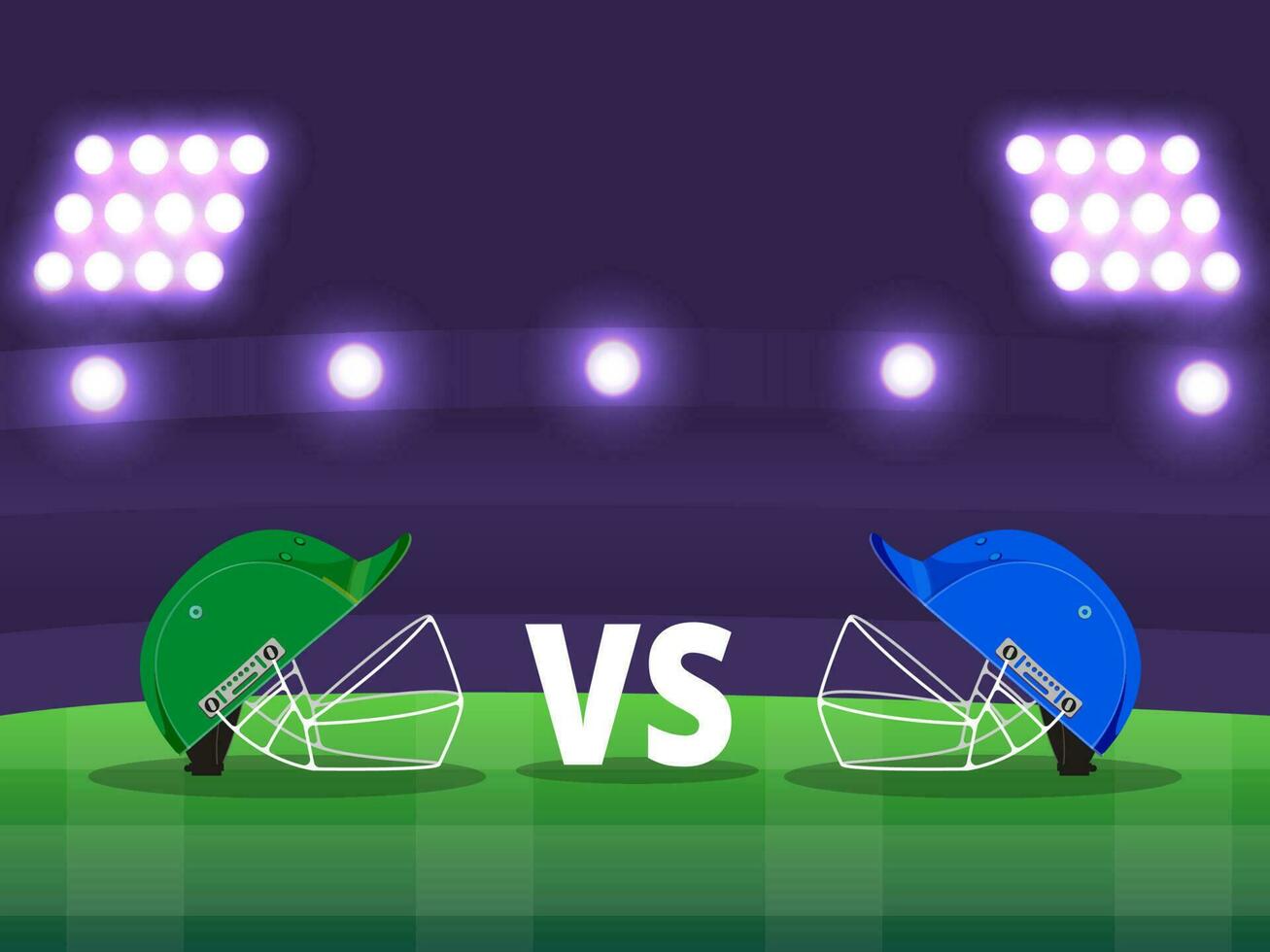 Participating Countries Team Helmets Of Pakistan VS India On Purple And Green Stadium View Background. vector