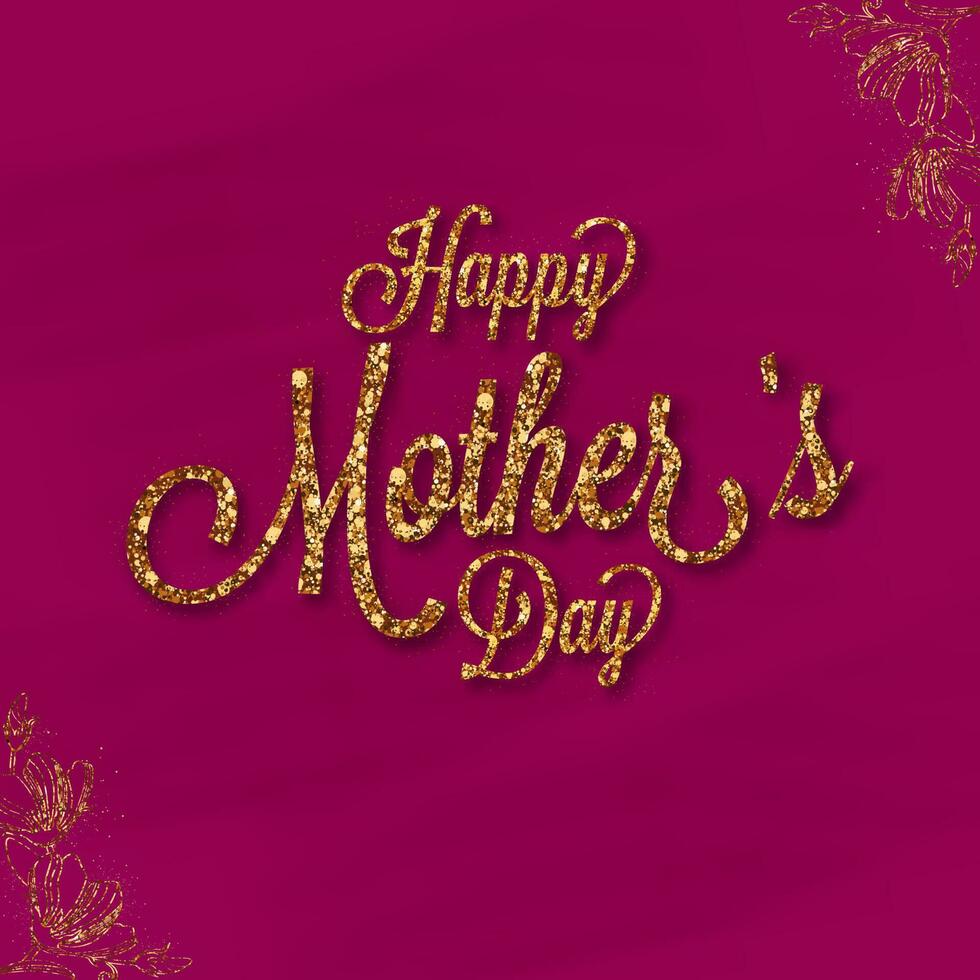 Golden Glittering Happy Mother's Day Font And Flourish On Pink Background. vector