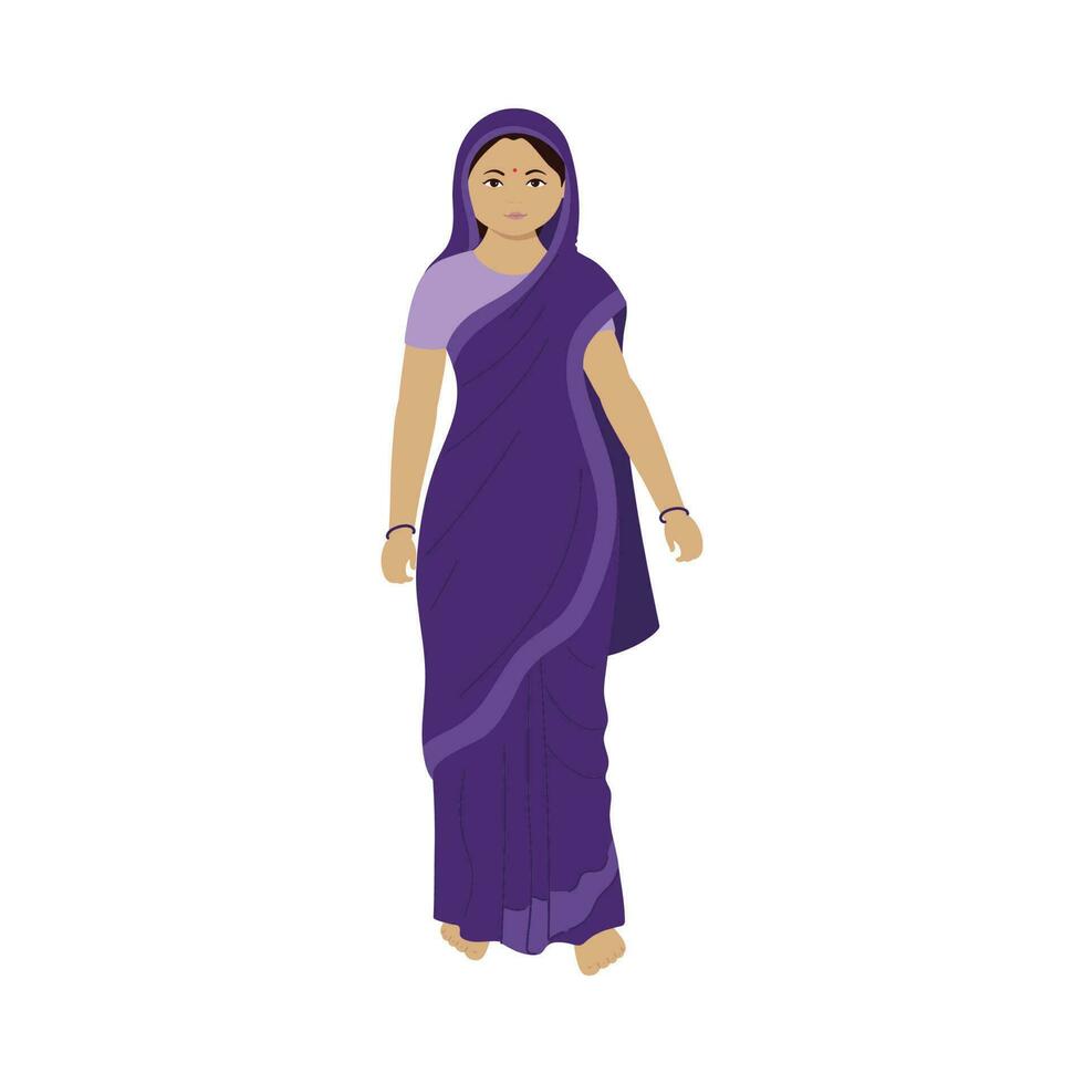 Character Of Indian Woman Standing On White Background. vector