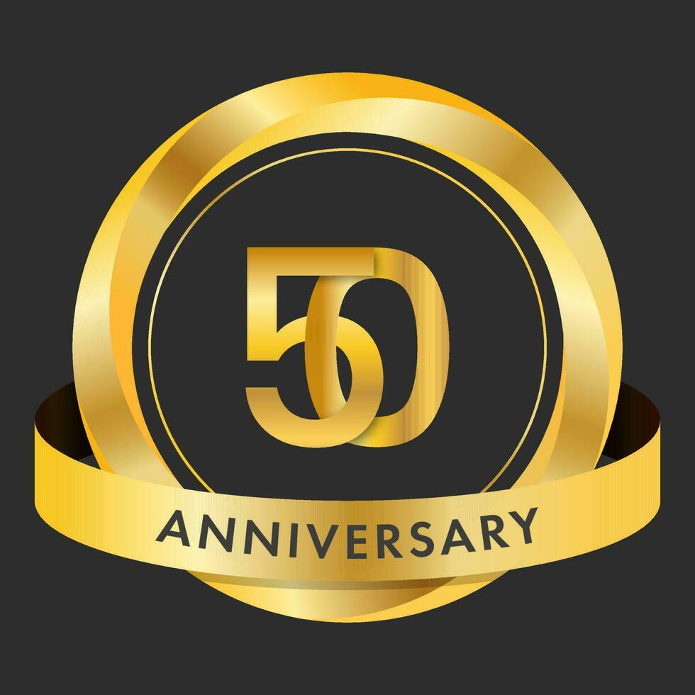 Golden 50th Anniversary Emblem Logo On Black Background. vector