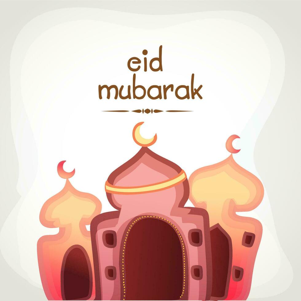 Eid Mubarak Font With Mosque Illustration On White Background. vector