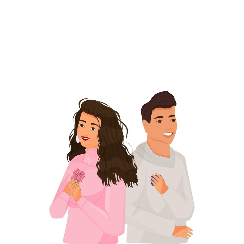 joven romántico Pareja personaje en blanco antecedentes. vector