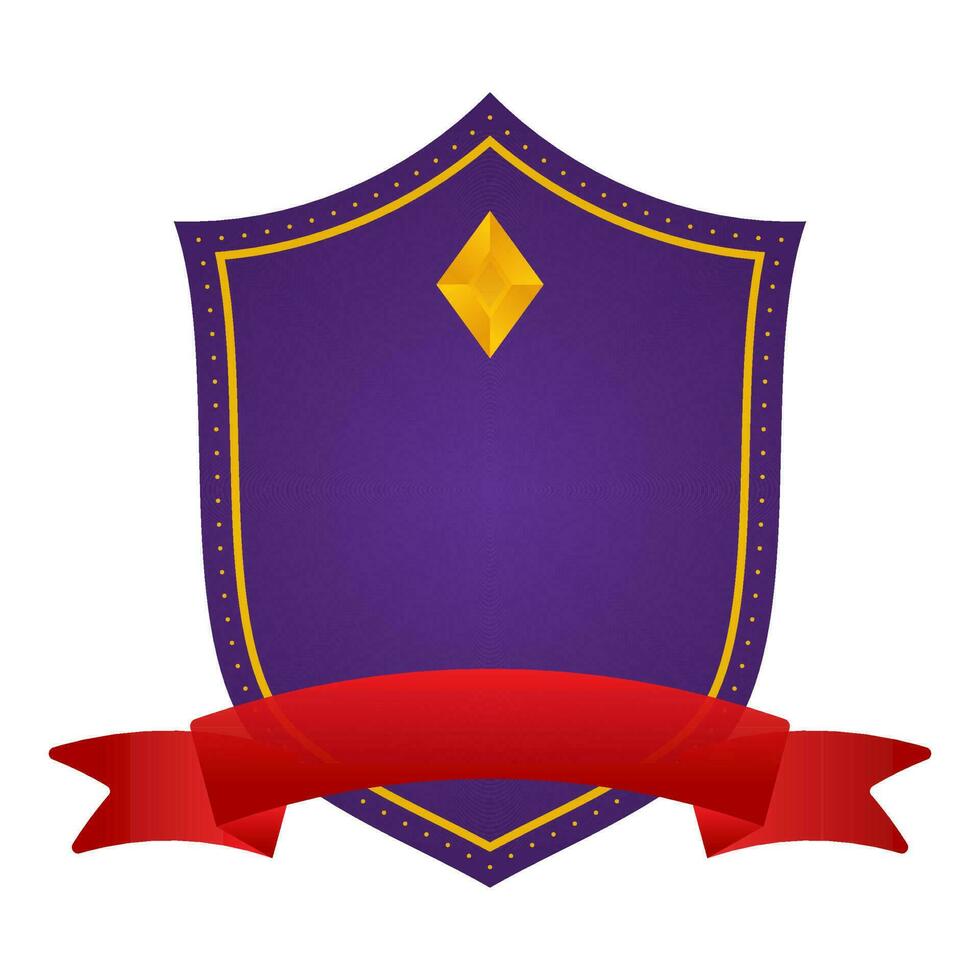Blank Diamond Shield Frame With Ribbon In Purple And Red Color. vector