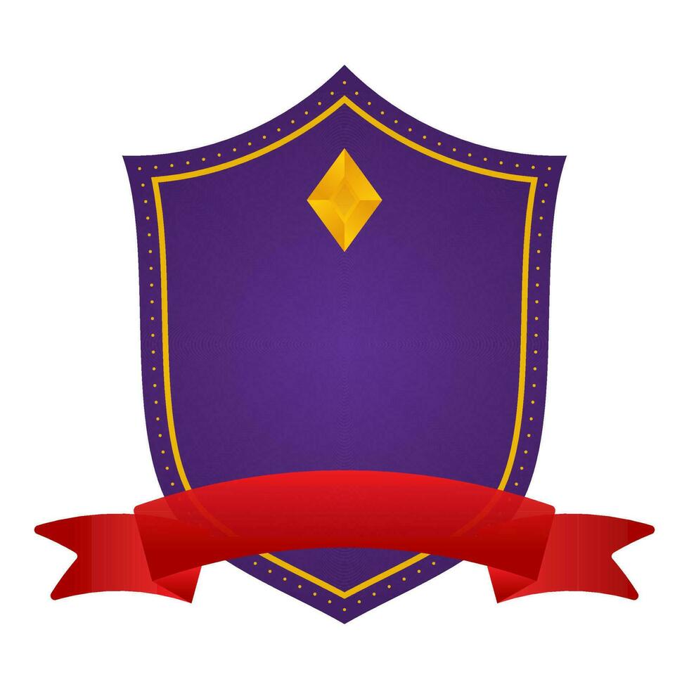 Blank Diamond Shield Frame With Ribbon In Purple And Red Color. vector