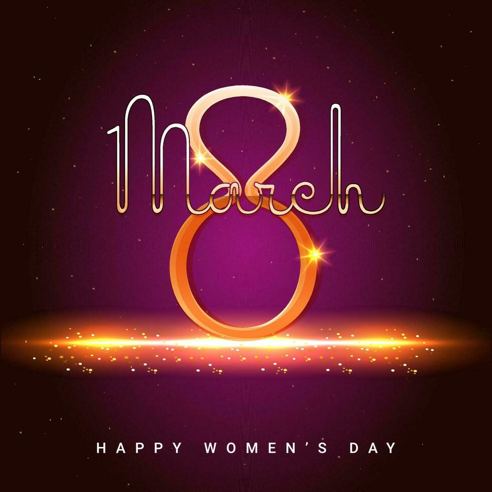 Stylish 8 March Font With Lights Effect On Red And Pink Background For Happy Women's Day. vector