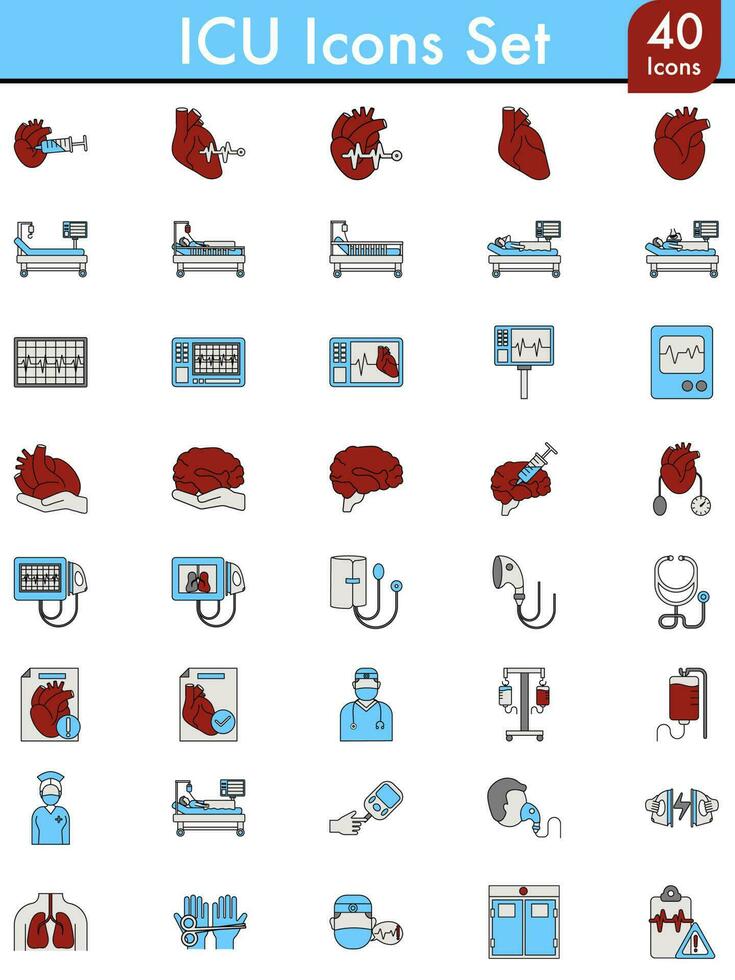 Colorful Set Of Icu Icon In Flat Style. vector