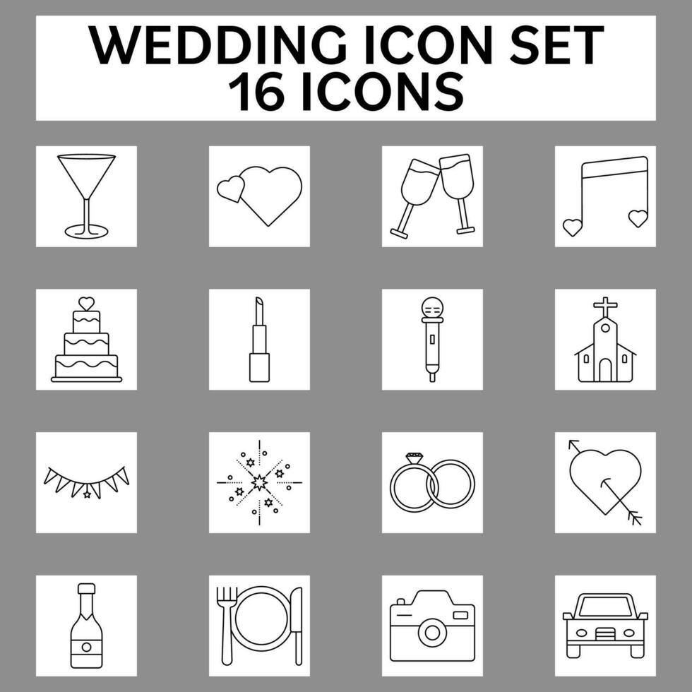 cristiano Boda esencial icono conjunto en gris y blanco sqaure antecedentes. vector