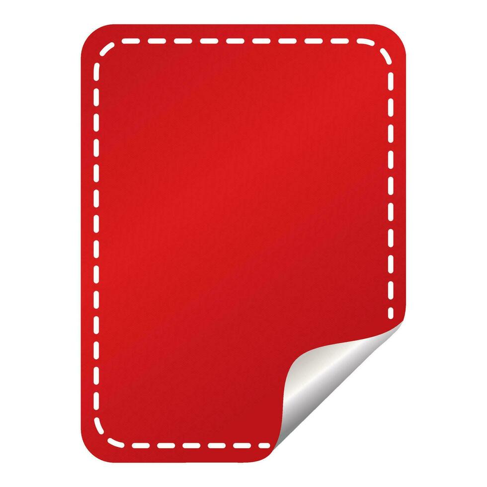 Red Empty Curl Paper Rectangle Label Element On White Background. vector