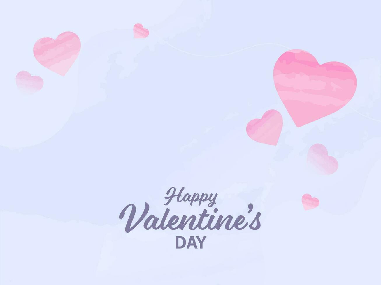 contento San Valentín día fuente con acuarela efecto corazones en azul antecedentes. vector